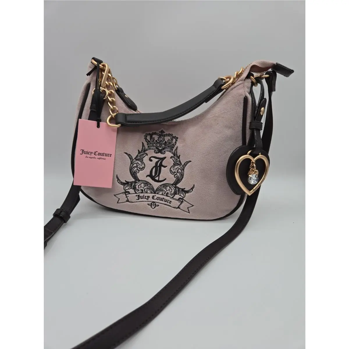 Embroidered Velvet Feel Shoulder Bag Juicy Coho Bag Charm by Juicy Couture