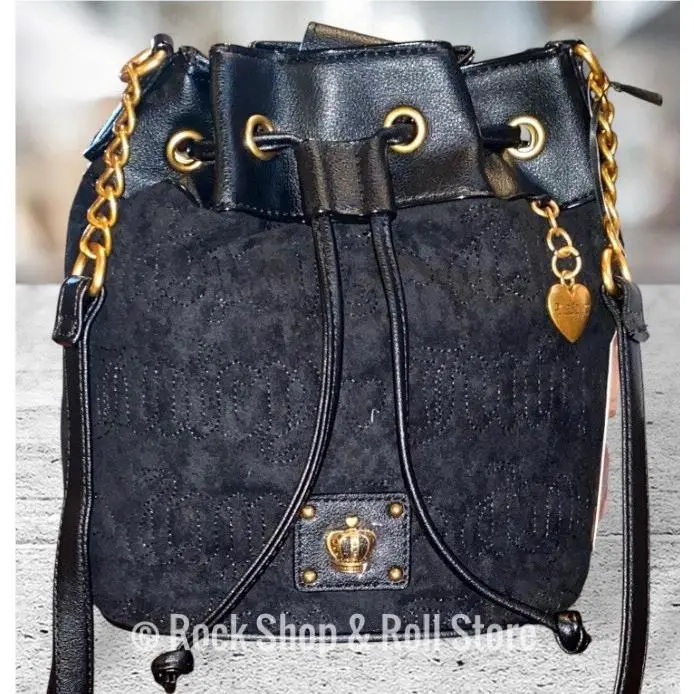Totally  Liquorice Drawstring Bucket Crossbody Bag Heart Charm by Juicy Couture