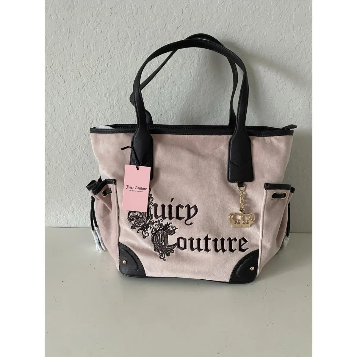 Renaissance Tote In Dusty Blush Velvet Embroidered W/crown Charm by Juicy Couture