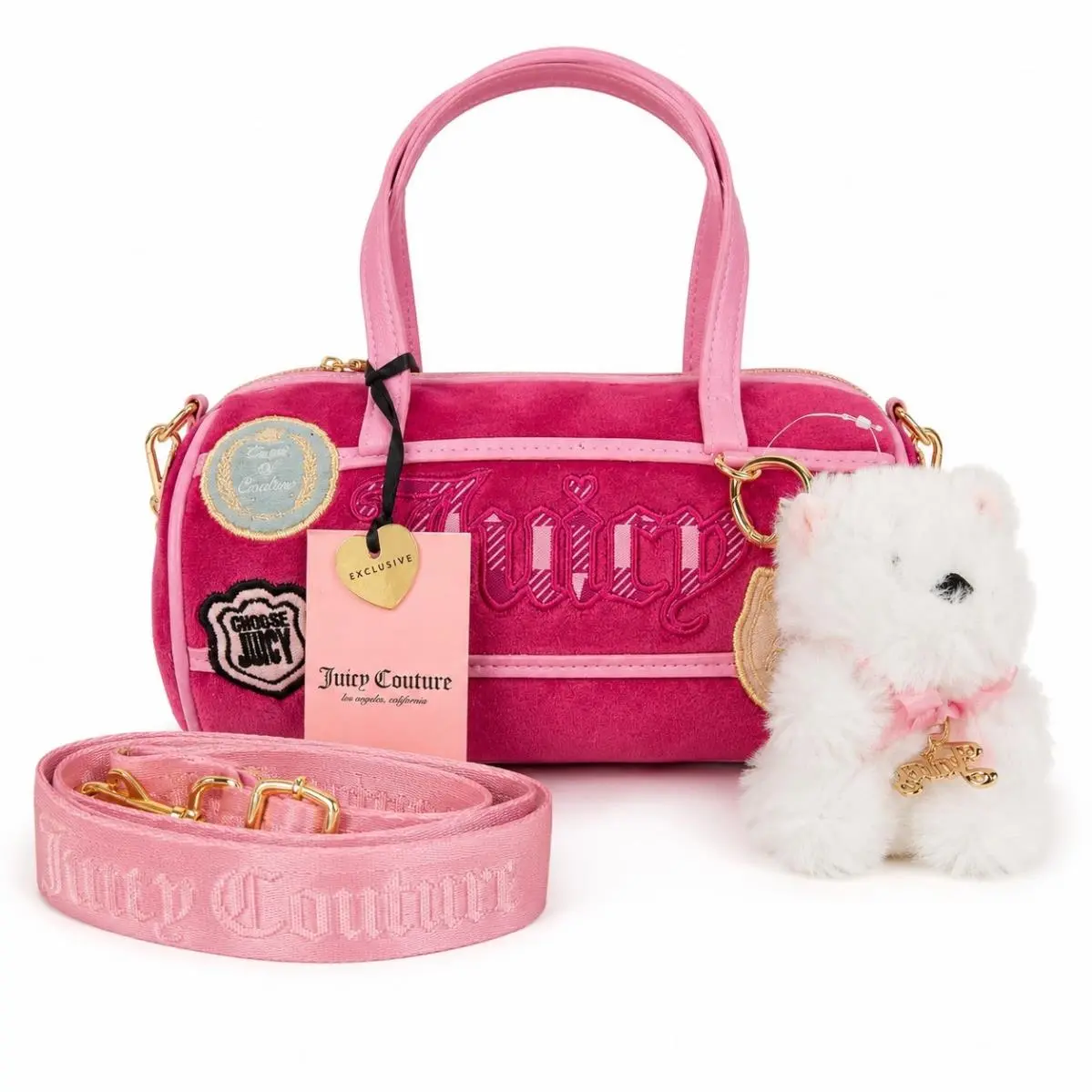 Juicy Couture Study In Style Barrel Bag In Pink with Fur Charm Crossbody