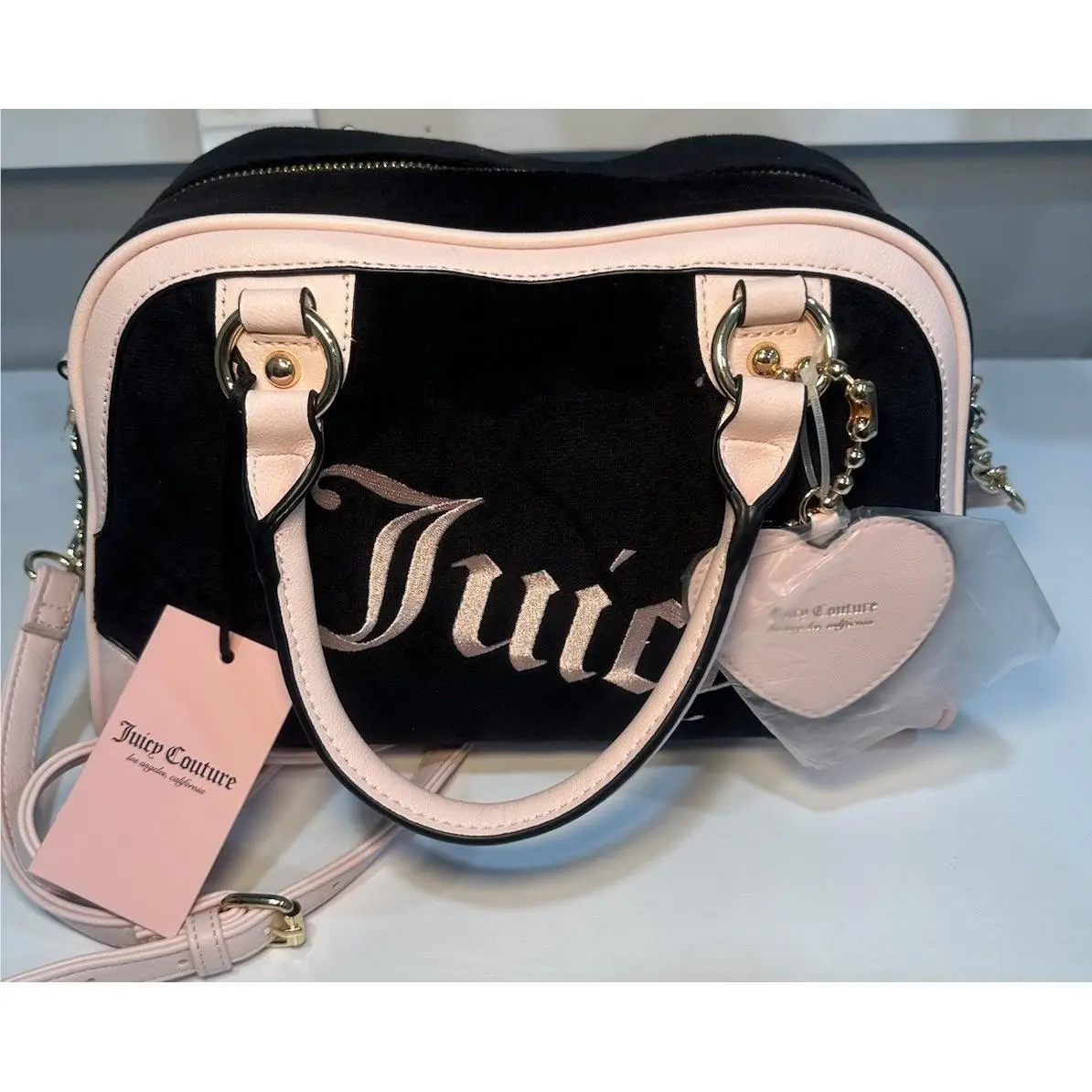 Handbag Pink Black Urban Heritage Velour Bowler Liquorice by Juicy Couture