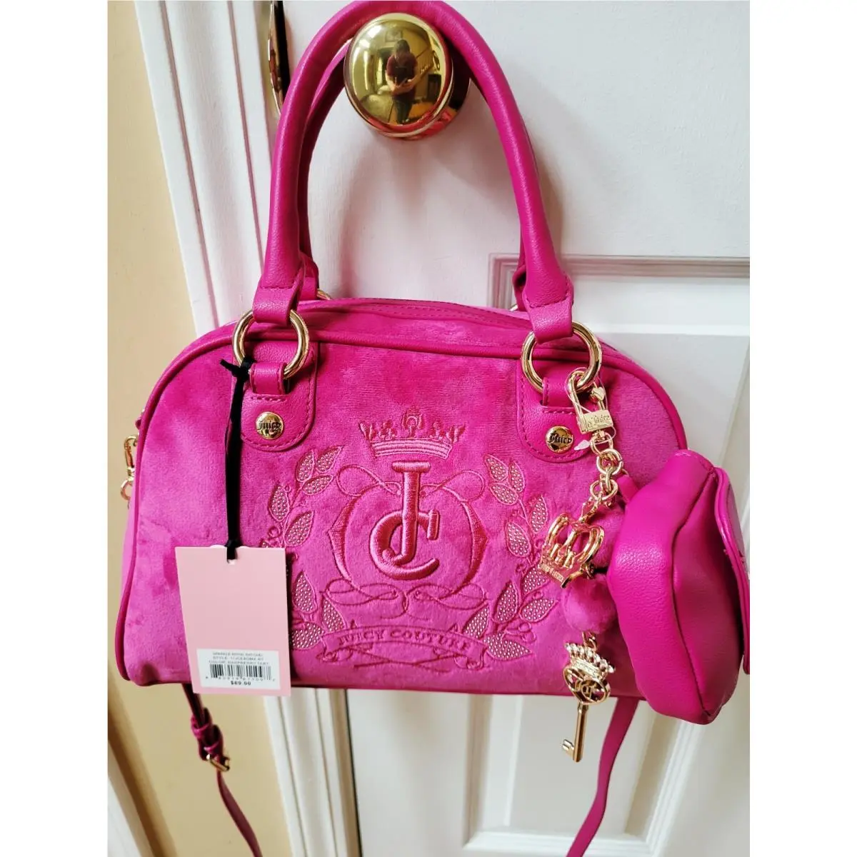 Sparkle Royal Satchel Crossbody Handbag Velour Raspberry Tart Pink by Juicy Couture