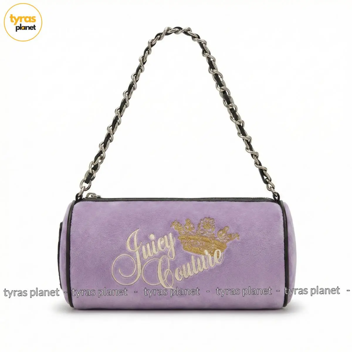 Juicy Couture Lavender Velour Barrel Bag Gold Crown Embroidery Chain Strap
