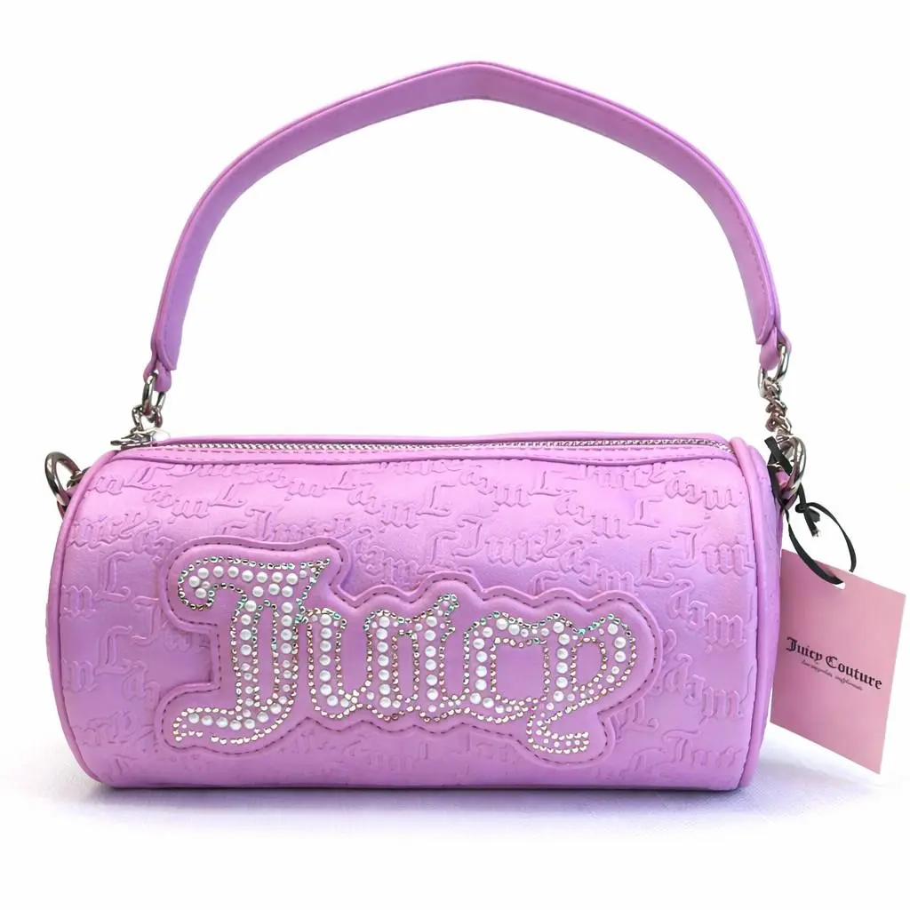 Juicy Couture Barrel Bag Purple Rhinestone Logo Y2K Coquette Shoulder Purse