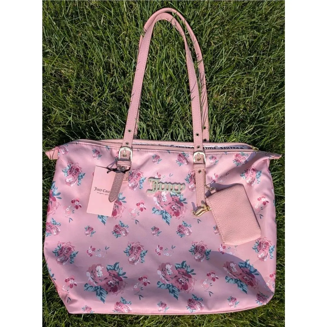 Juicy Couture Vintage Rose Blush Troop Beverly Hills Nylon Tote and Pouch