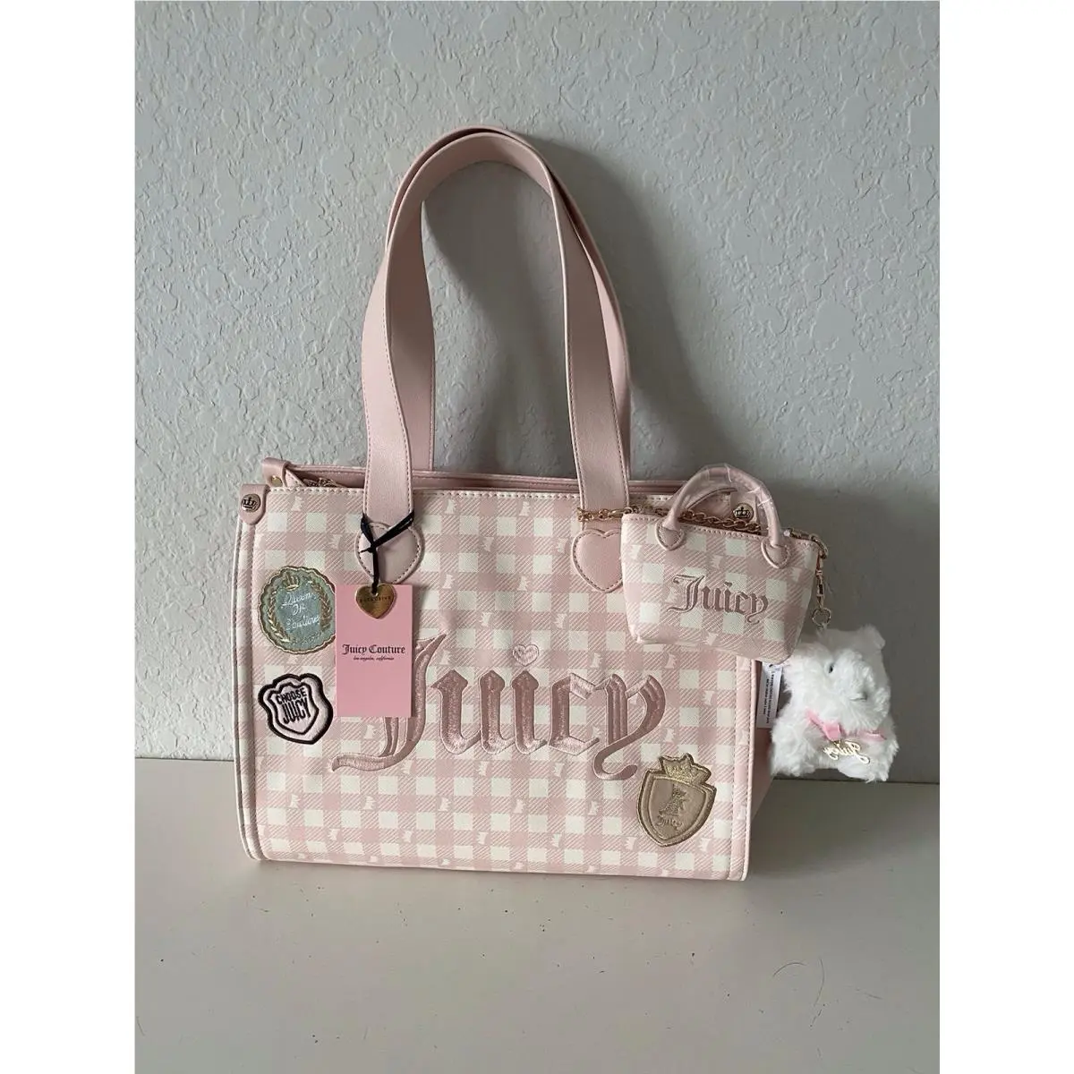 Juicy Couture Study In Style Tote Wscottie Dog and Mini Bag In Pink Clay