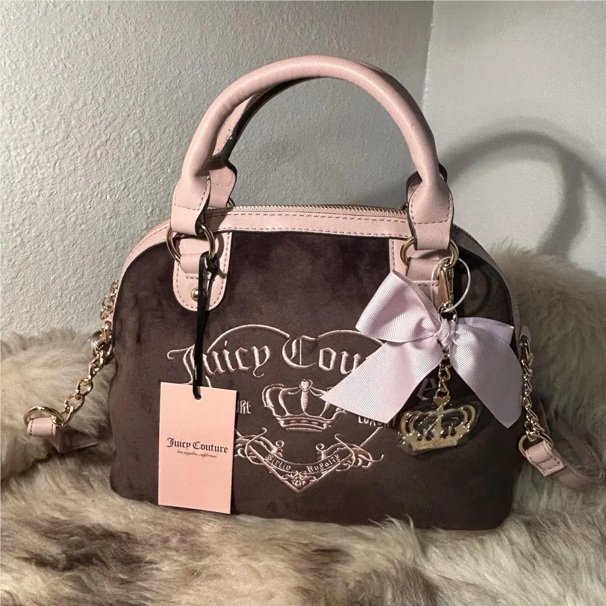 Girlie Royalty Dome Satchel / Crossbody - Chocolate Velour by Juicy Couture