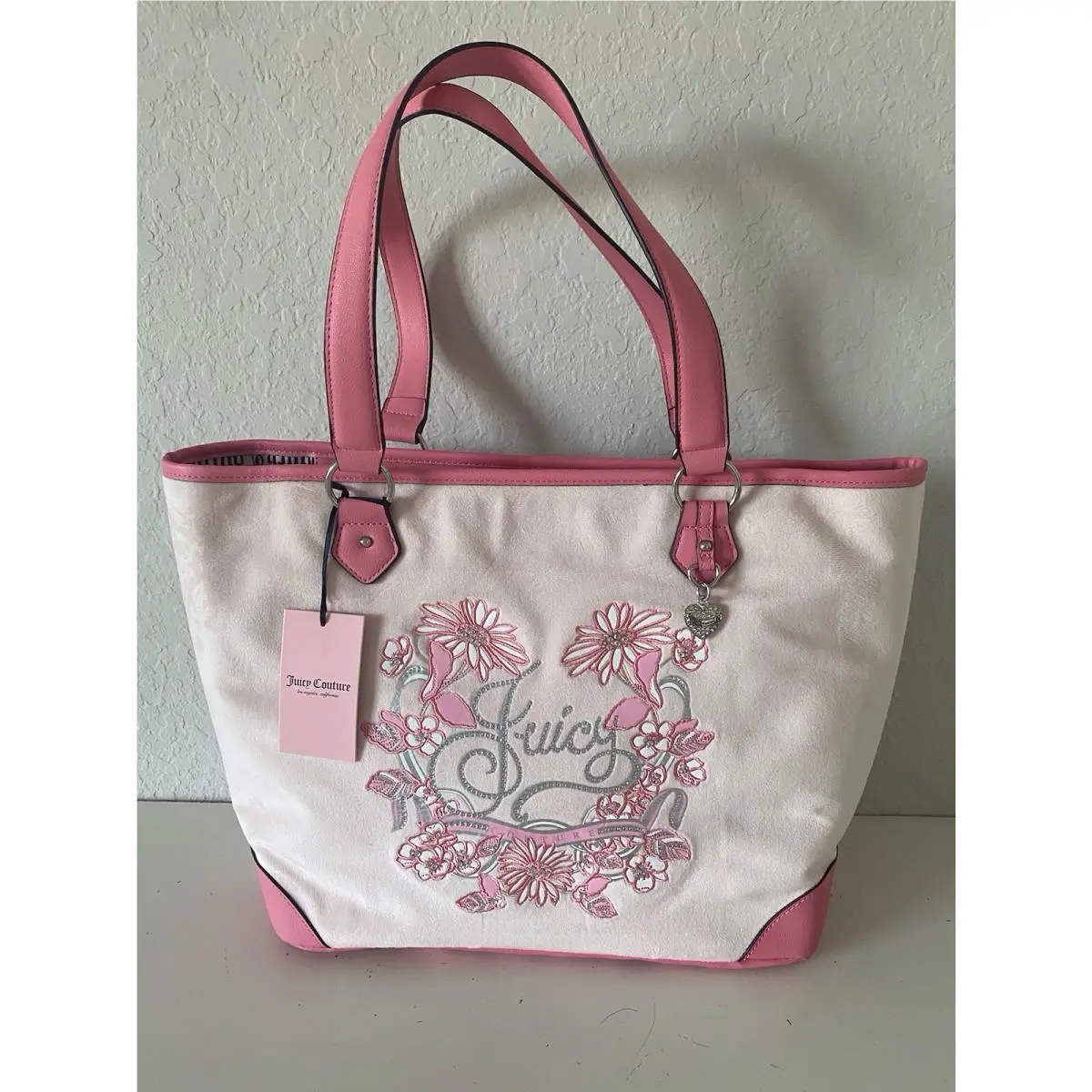 Juicy Couture Juicy In Bloom Tote Shoulder Bag Purse Powder Blush Pink Floral