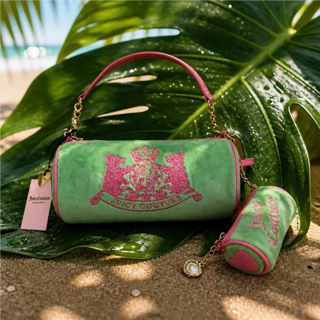 Choose Scottie Dogs Barrel Shoulder Bag Purse Retro Green Pink by Juicy Couture