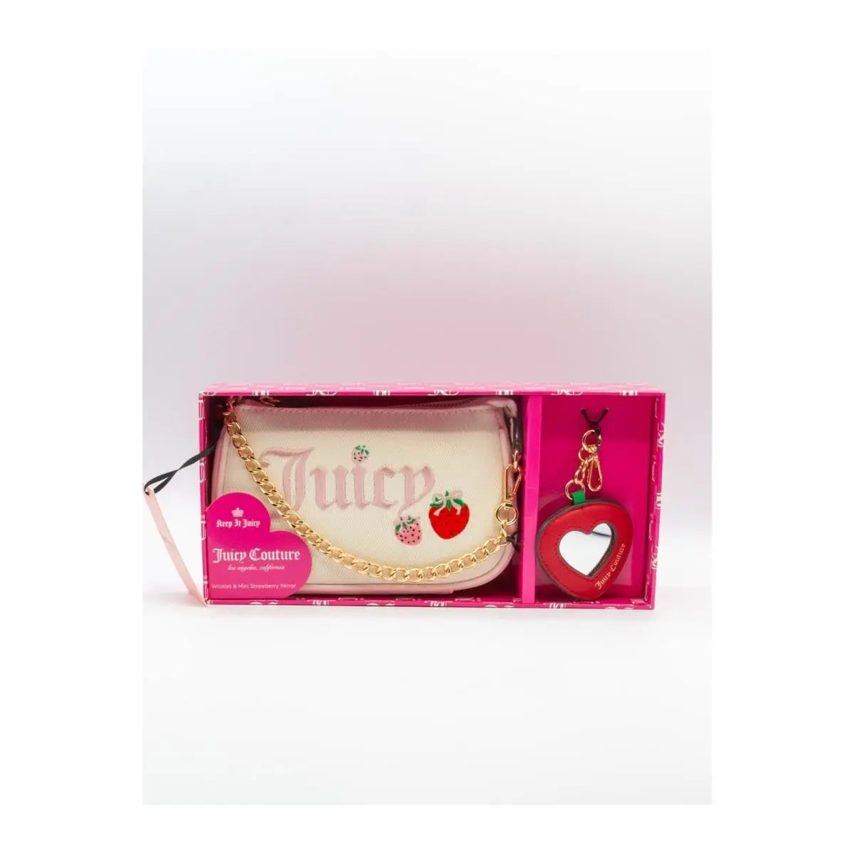 Juicy Couture Strawberry Shoulder Bag Wristlet Heart Mirror Gift Set