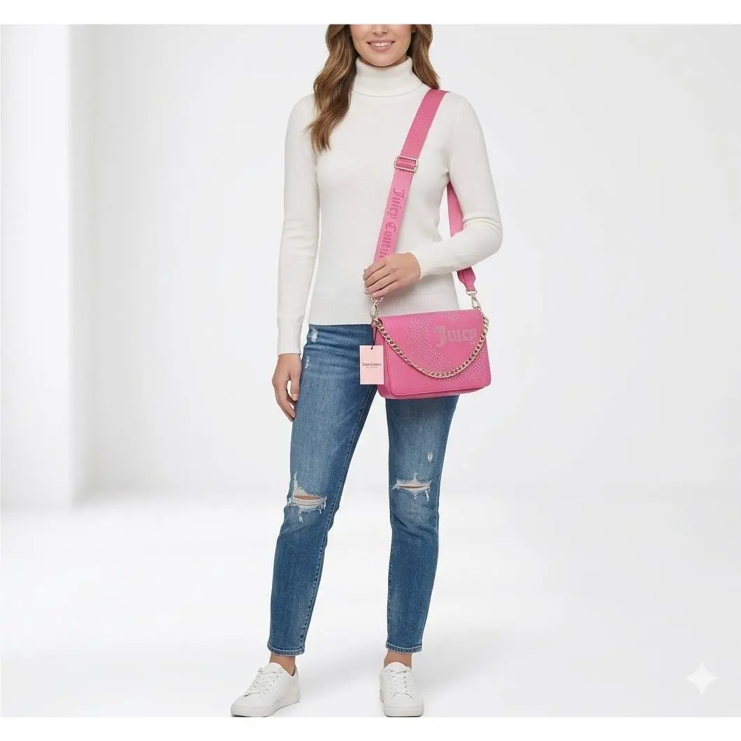 Crossbody Pink Logo Small Leather Purse Shoulder Handbag by Juicy Couture