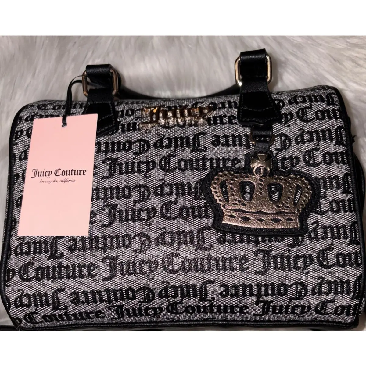 Fresh Take Satchel /crossbody Black Beige with Crown Charm by Juicy Couture