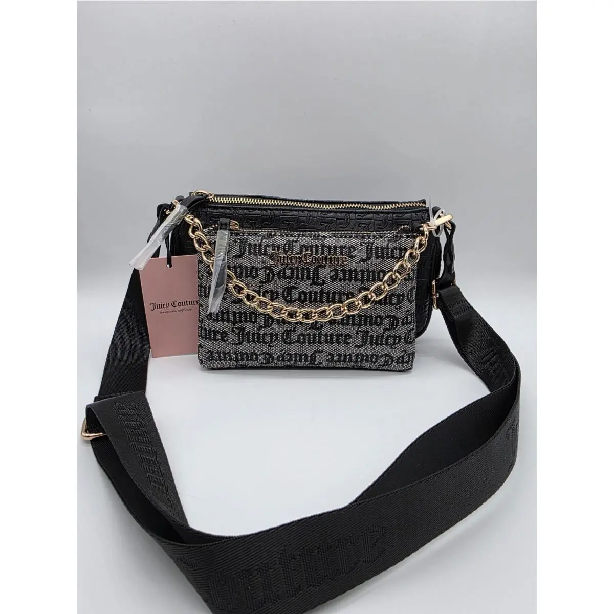 Double Trouble Crossbody Bag W/ Chain Charm Attachment Black by Juicy Couture