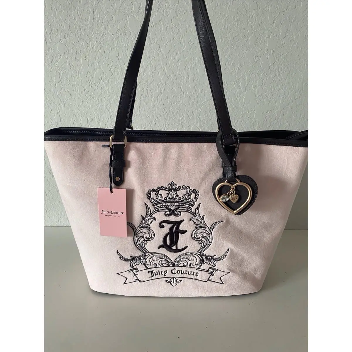 Juicy Couture Need More Juicy Tote In Pink Clay Embroidered W/charm Retro