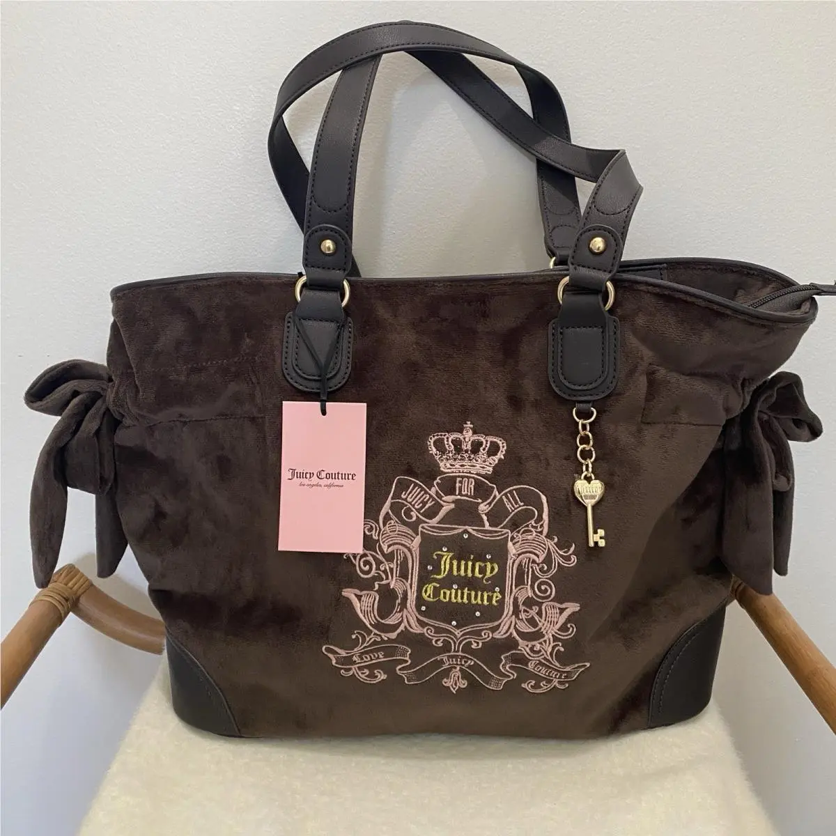 Chocolate Brown Velour Juicy For All Large Tote Purse Bag by Juicy Couture