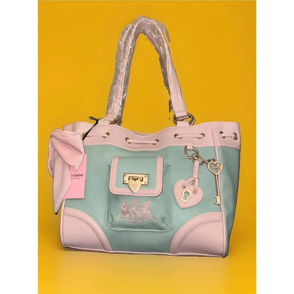 Juicy Couture Royal To Juicy Tote Bag Frosty Green Pink w/ Bow Exclusive