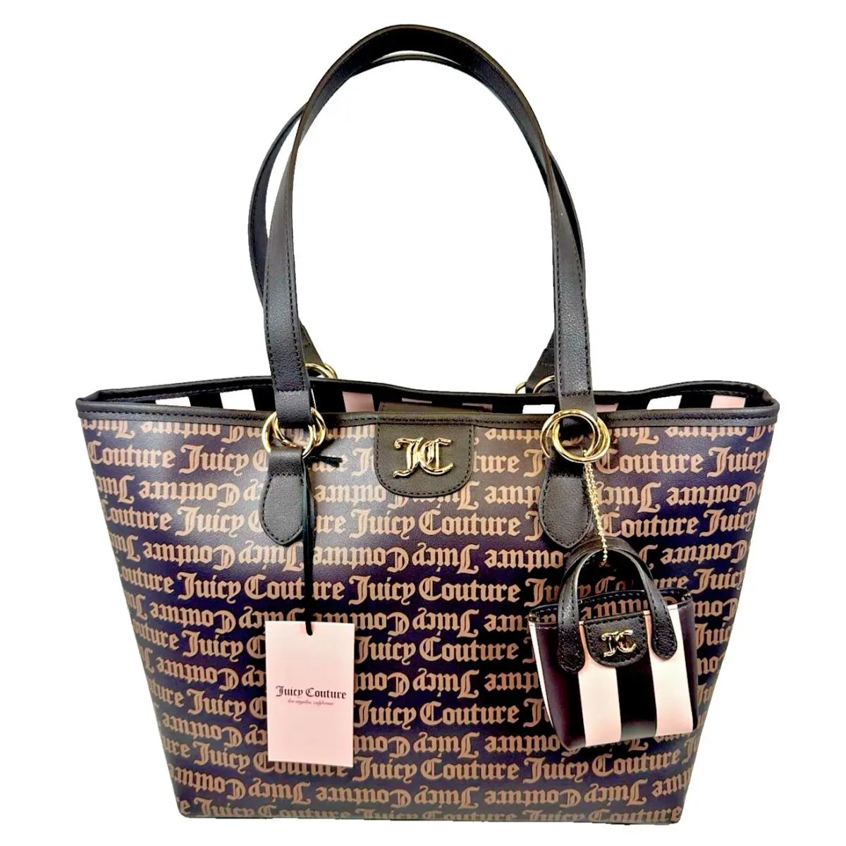 Juicy Couture Fun In The Sun Tote Bag Logo Print Chocolate Multi