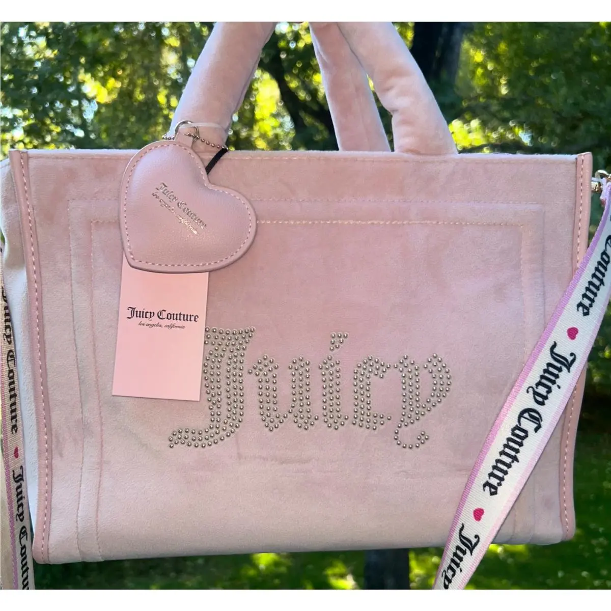 Juicy Couture Velour Extra Spender Tote Bag Crossbody in Pink Diamond