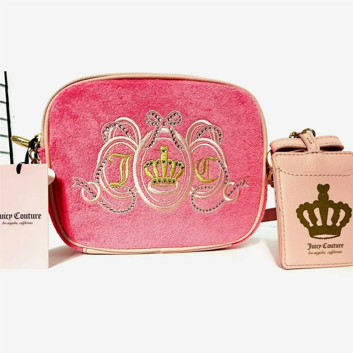 Lovers Club Purse Pink Suede Pink Bow Coquette Crown Charm by Juicy Couture