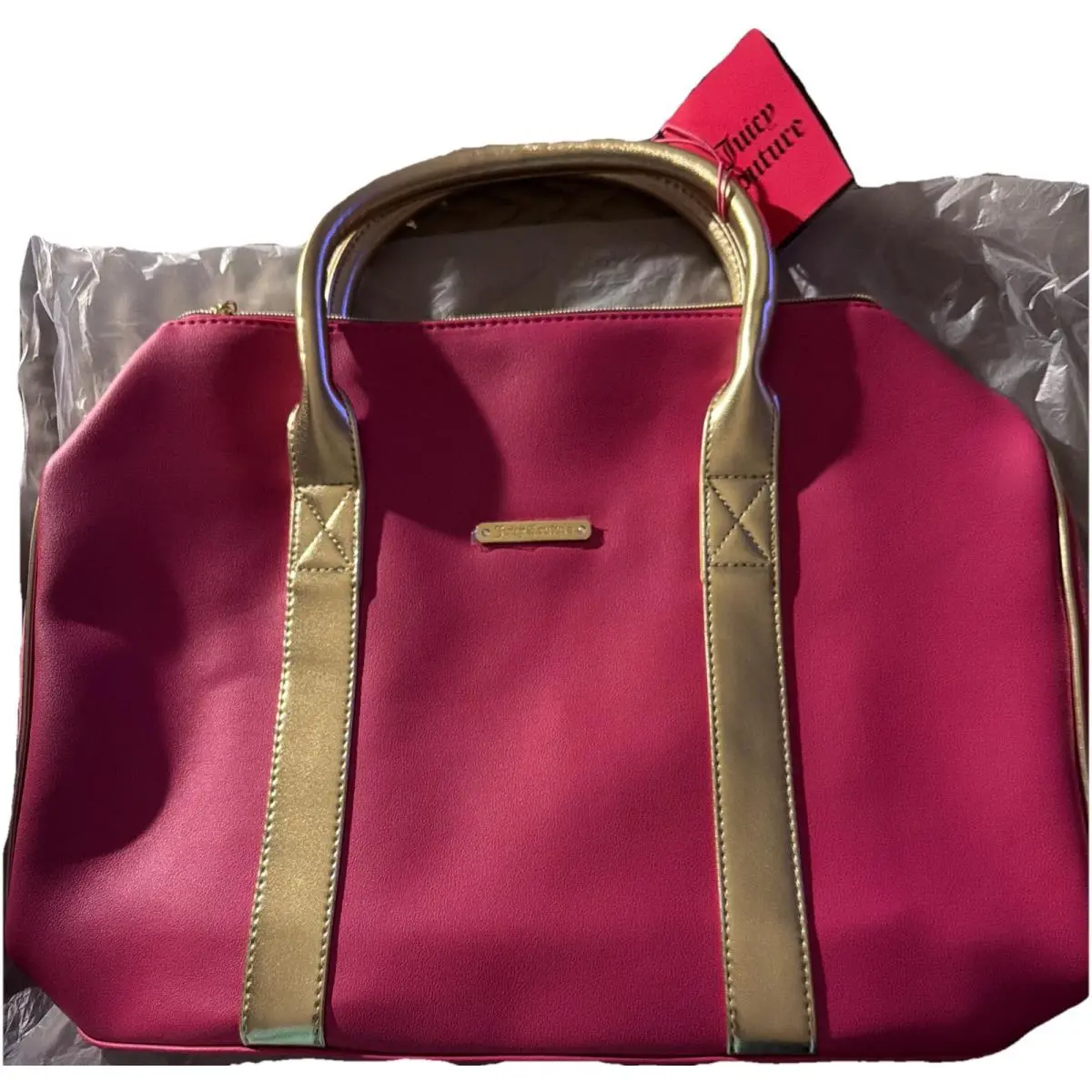 Juicy Couture Hot Pink/gold Leather Velour Bag