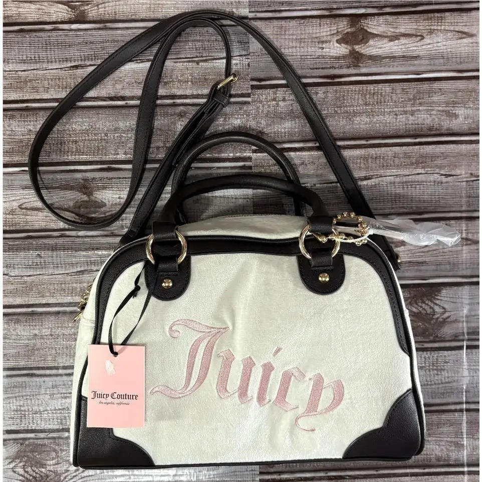 Heritage Bowler Bag White Velour Heart Tag Two Handle Purse by Juicy Couture