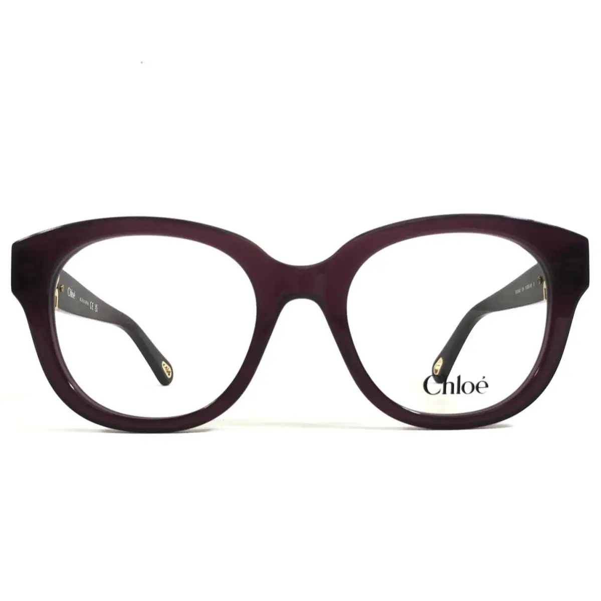 Chloe Eyeglasses Frames CH0304O 004 Dark Violet Thick Cat Eye Silver 51-20-140