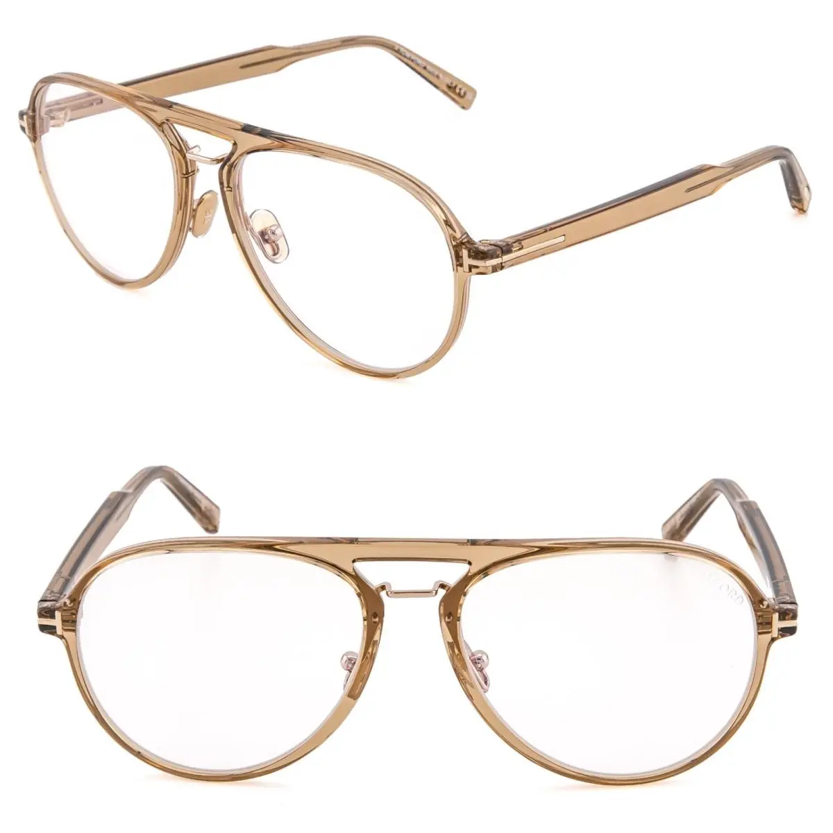 Tom Ford TF5981B 045 Crystal Brown Aviator Optical Retro Eyeglass 5981 FT5981B