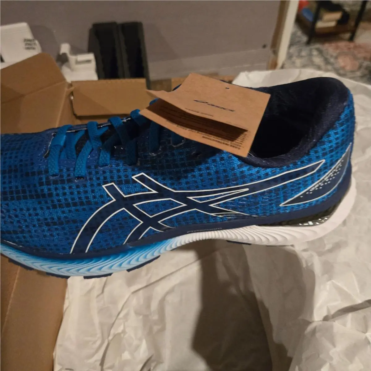 Asics Gel Saiun Size 11 Men`s Sneaker Electric Blue and White Ortholite Foam