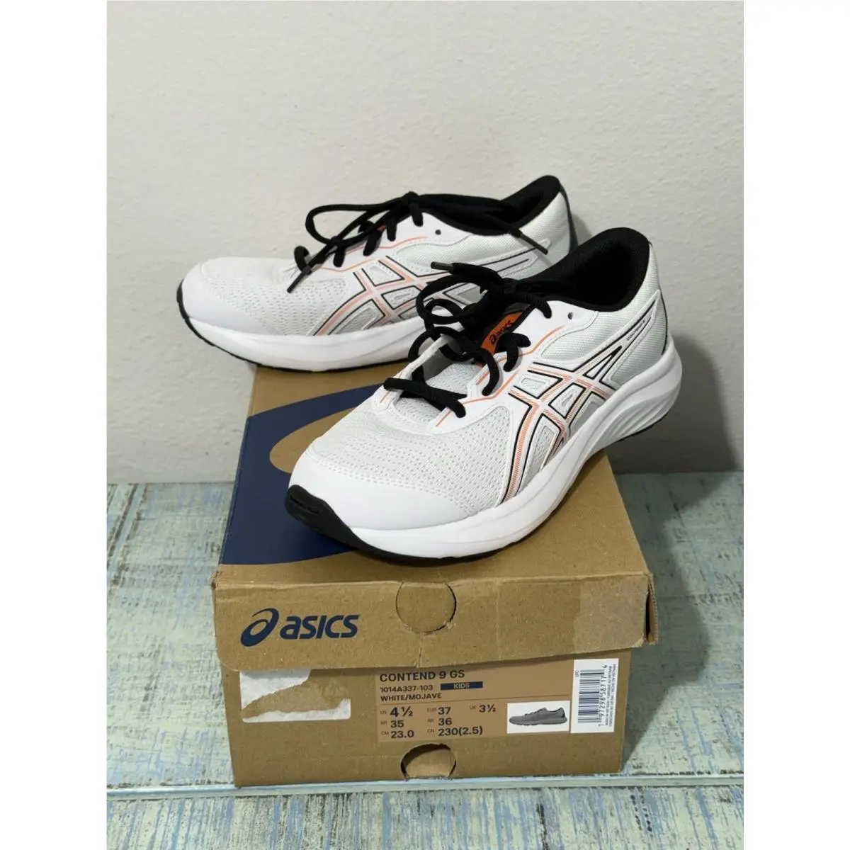 Asics Contend 9 GS Youth 4.5 = Women`s 6 White Mojave Running Shoe