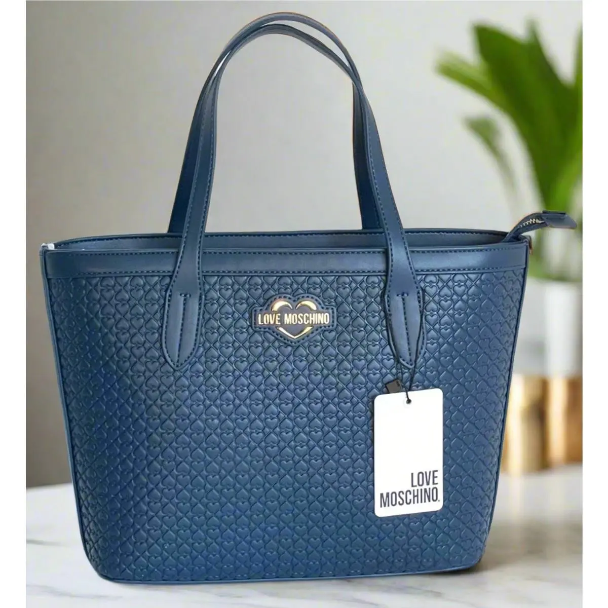Love Moschino Valentina Small Tote Blue Heart Leather Shopper