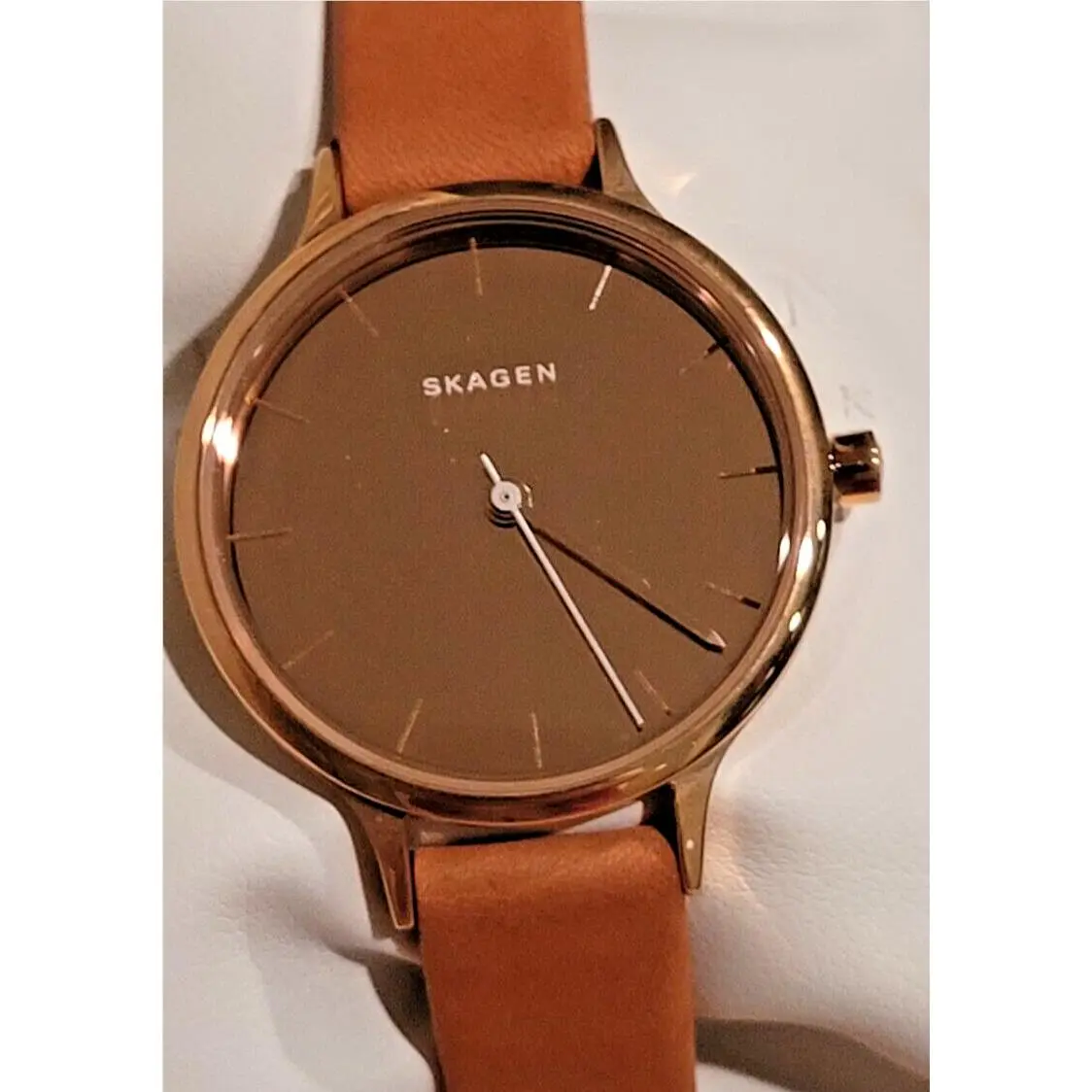 W Anita Natural Leather Rose Gold Dial Women`s Casual Wristwatch by Skagen