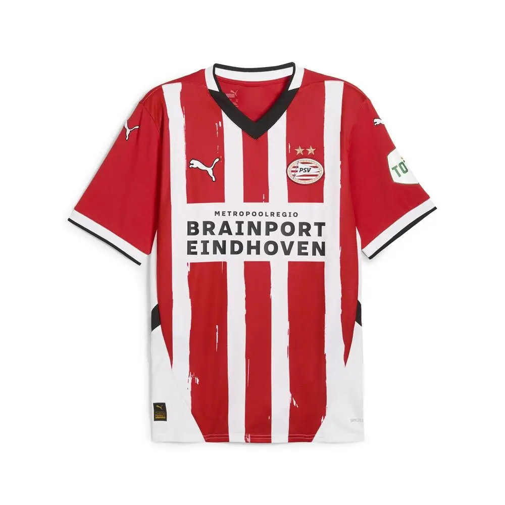 Puma clothing - PUMA Psv Home Striped VNeck Short Sleeve Replica Jersey - 77505401 - Red 1