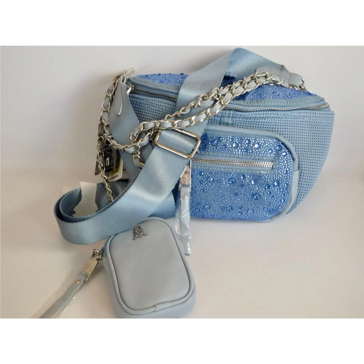 w/ Tags Steve Madden B- Maxima Baby Blue Convertible Belt Bag Blue Crystals