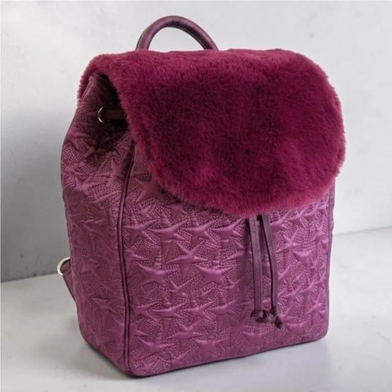Steve Madden Magenta Star Quilted Backpack Fur Flap