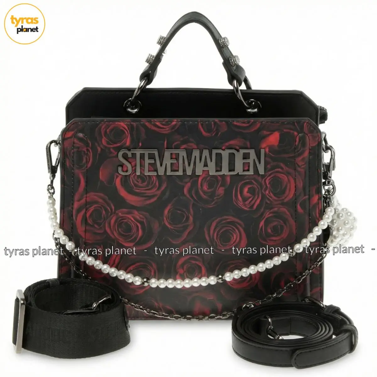 Rose Print Mini Satchel Crossbody Pearl Chain Gothic Y2K Bevelyn by Steve Madden