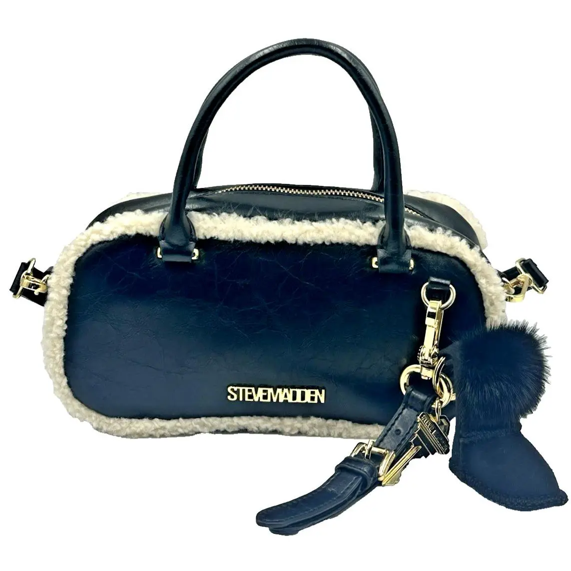 Bjemmie Fur Black Crossbody Bag Winter Purse Sherpa Trim by Steve Madden