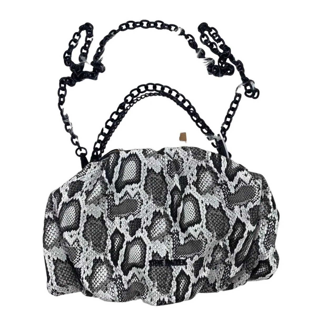 Snakeskin Poof Multi Layer Chain Purse Black White by Steve Madden