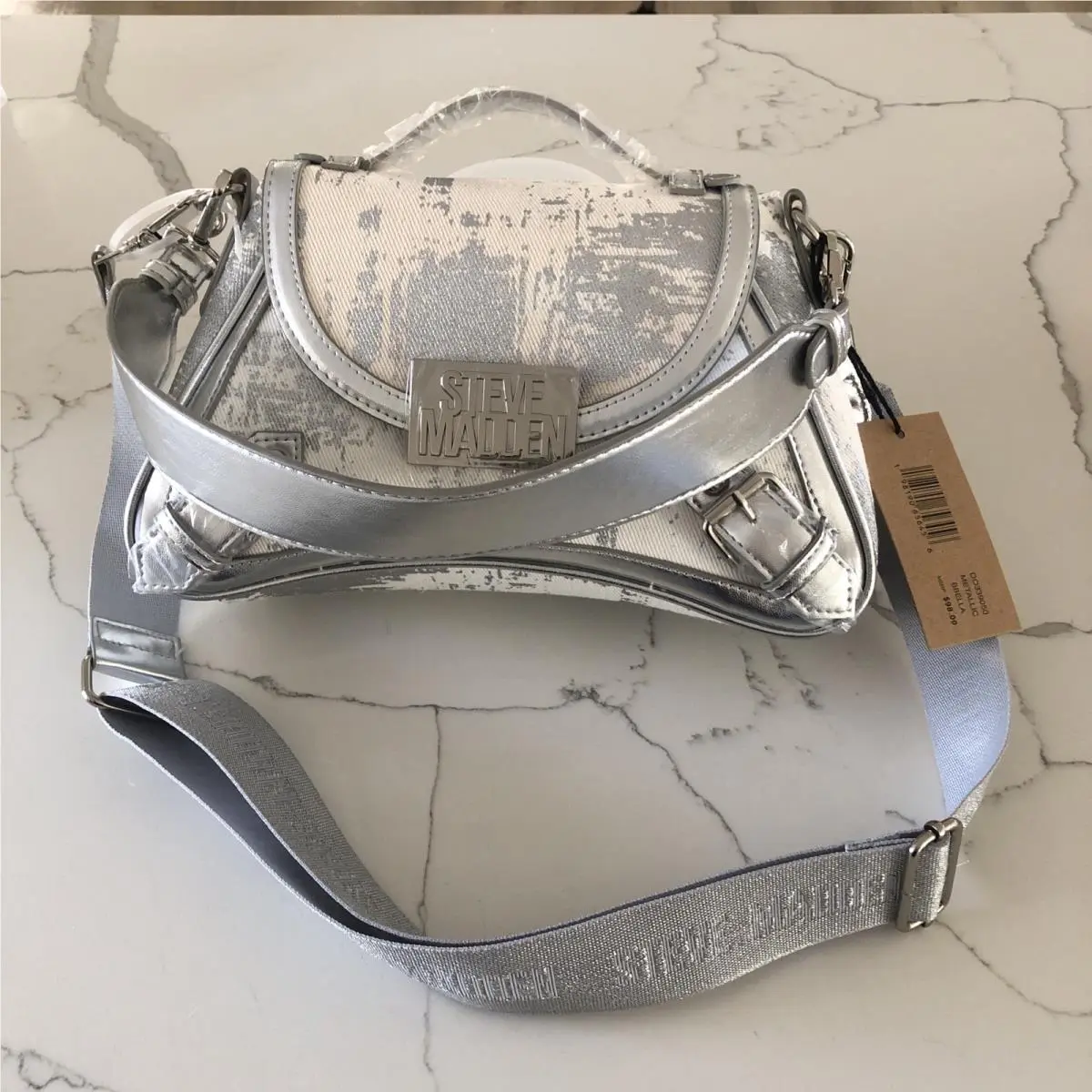 Beautiful  Silver and White Two Straps and Purse Handle by Steve Madden