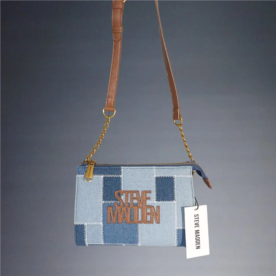 Steve Madden Blexi Blue Denim Patch Stitched Crossbody Handbag
