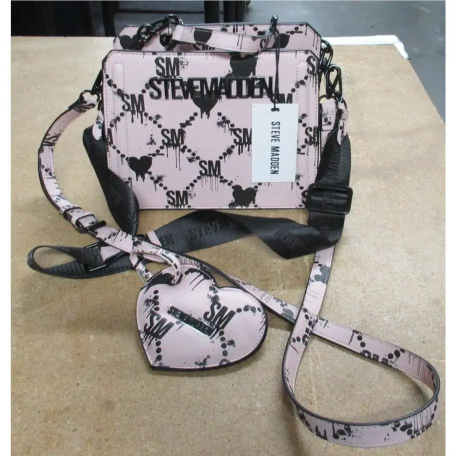 Bevelyn Lilac Pink Valentines Hearts Crossbody Handbag Satchel by Steve Madden