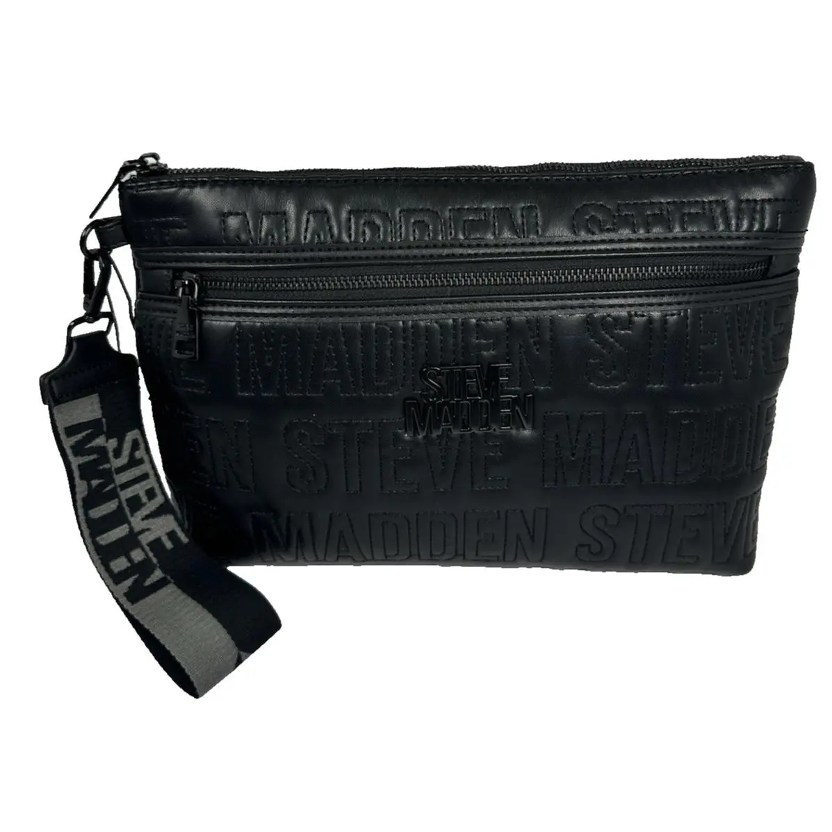 Steve Madden Black Embossed Logo Large Wristlet Clutch Bag