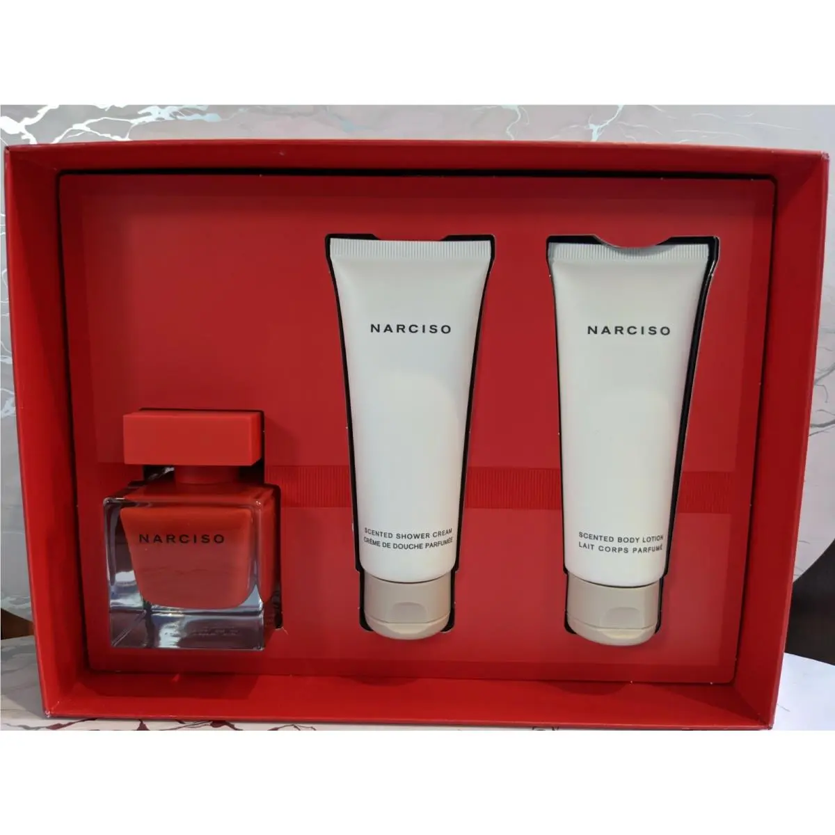 Rouge 3 Pieces Gift SET:1.6 Edp Spray+1.6 B/L+1.6 Shower Cream by Narciso Rodriguez