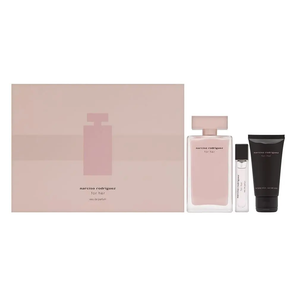 For Her 3 PC Set 3.3 oz Edp 0.33 oz Edp Travel 1.6 oz Lotion by Narciso Rodriguez
