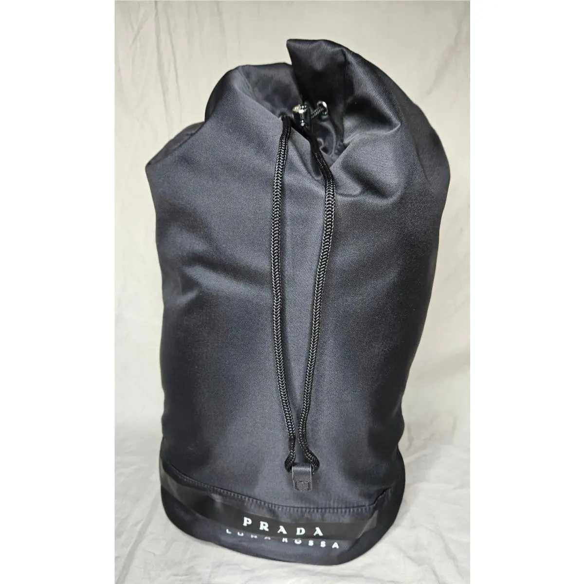 Prada Black Luna Rossa Backpack Bucket Drawstring Travel Bag Carry On Black