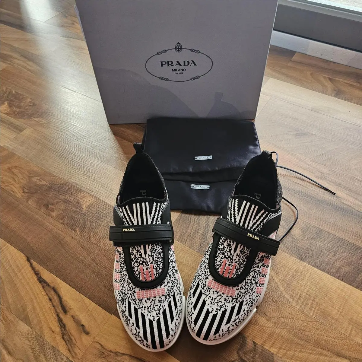 Prada Knit Metal Shoes Cloudbust sz7 Multicolor Striped Sneakers Italy 1S217L