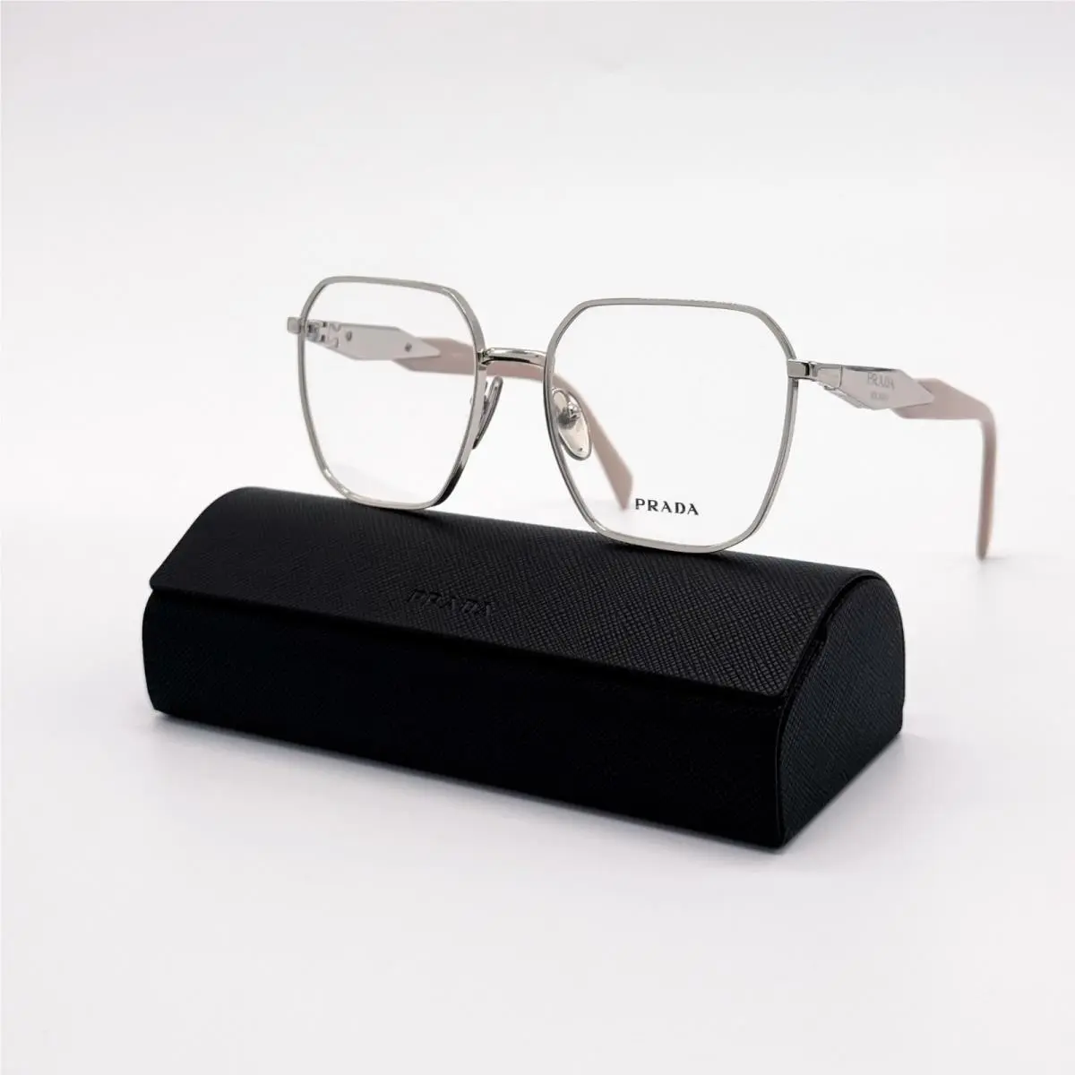 Prada PR 56ZV Gemetric Silver Beige Women Eyeglasses PR56ZV 1BC1O1