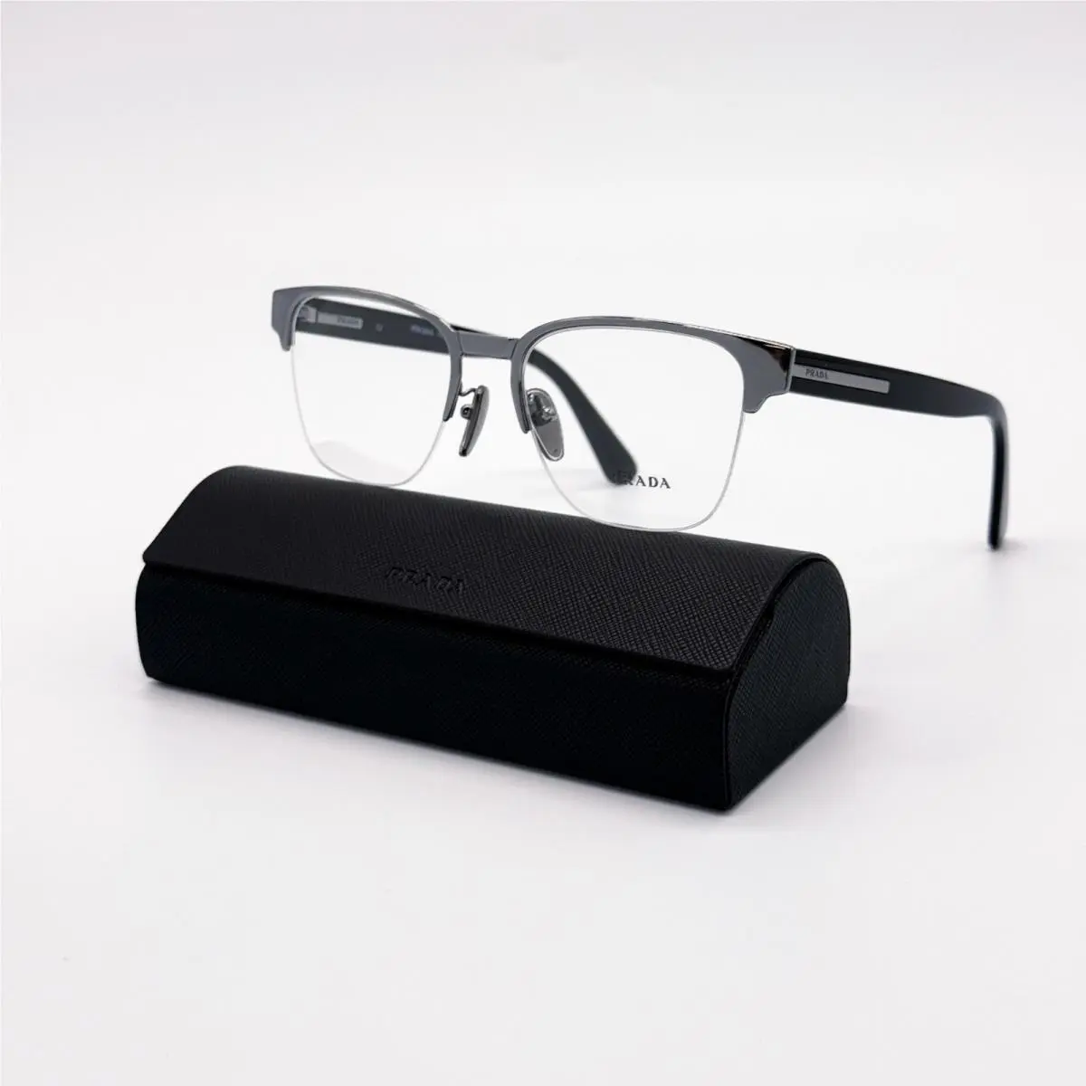 Prada PR A52V Black Silver Men Eyeglasses PRA52V 5AV1O1