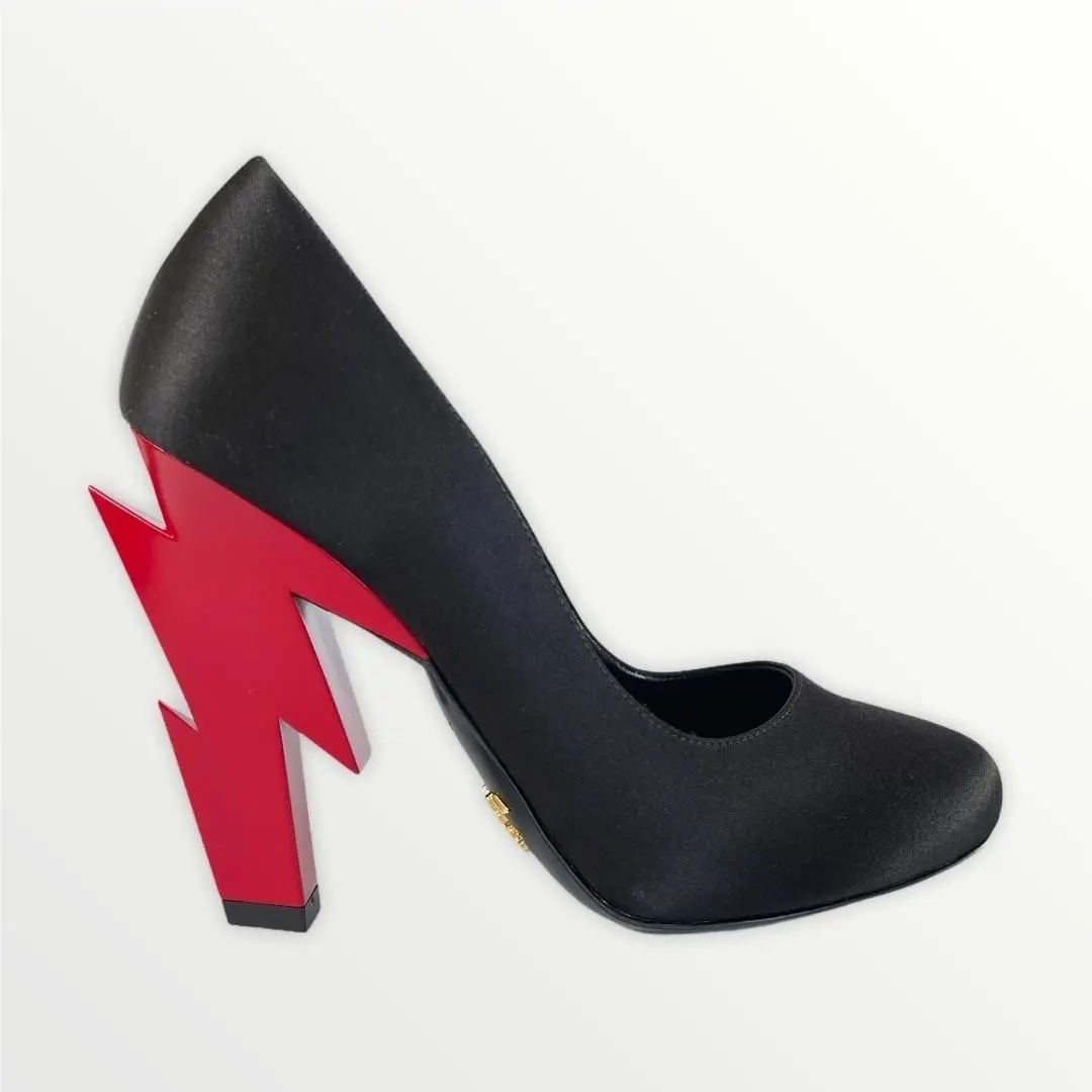 Milano Women`s 1I834L Raso I Black Pumps Red Lightening Heels Shoes 35.5 by Prada