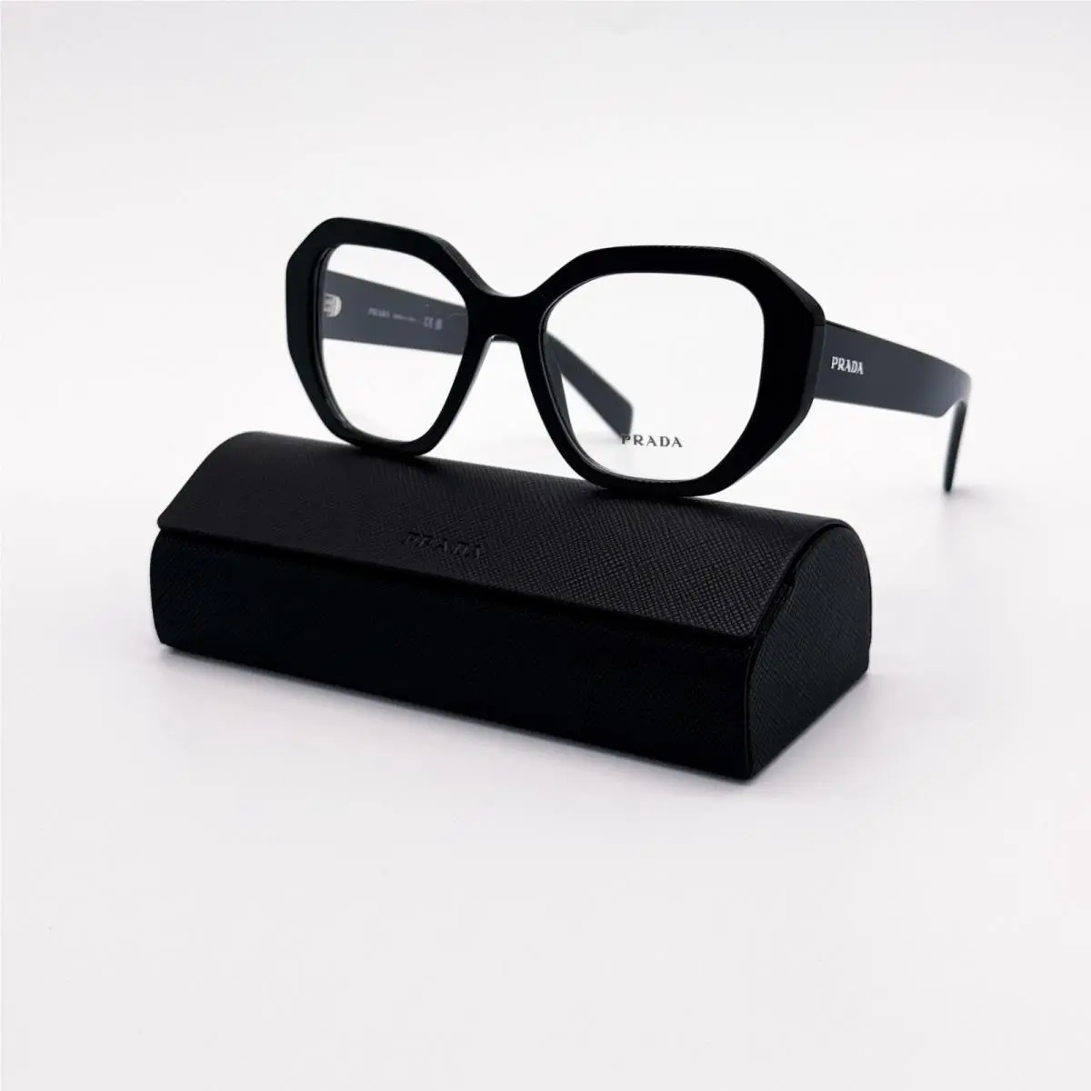 Prada PR A07V Black Geometric Women Eyeglasses PRA07V 1AB1O1