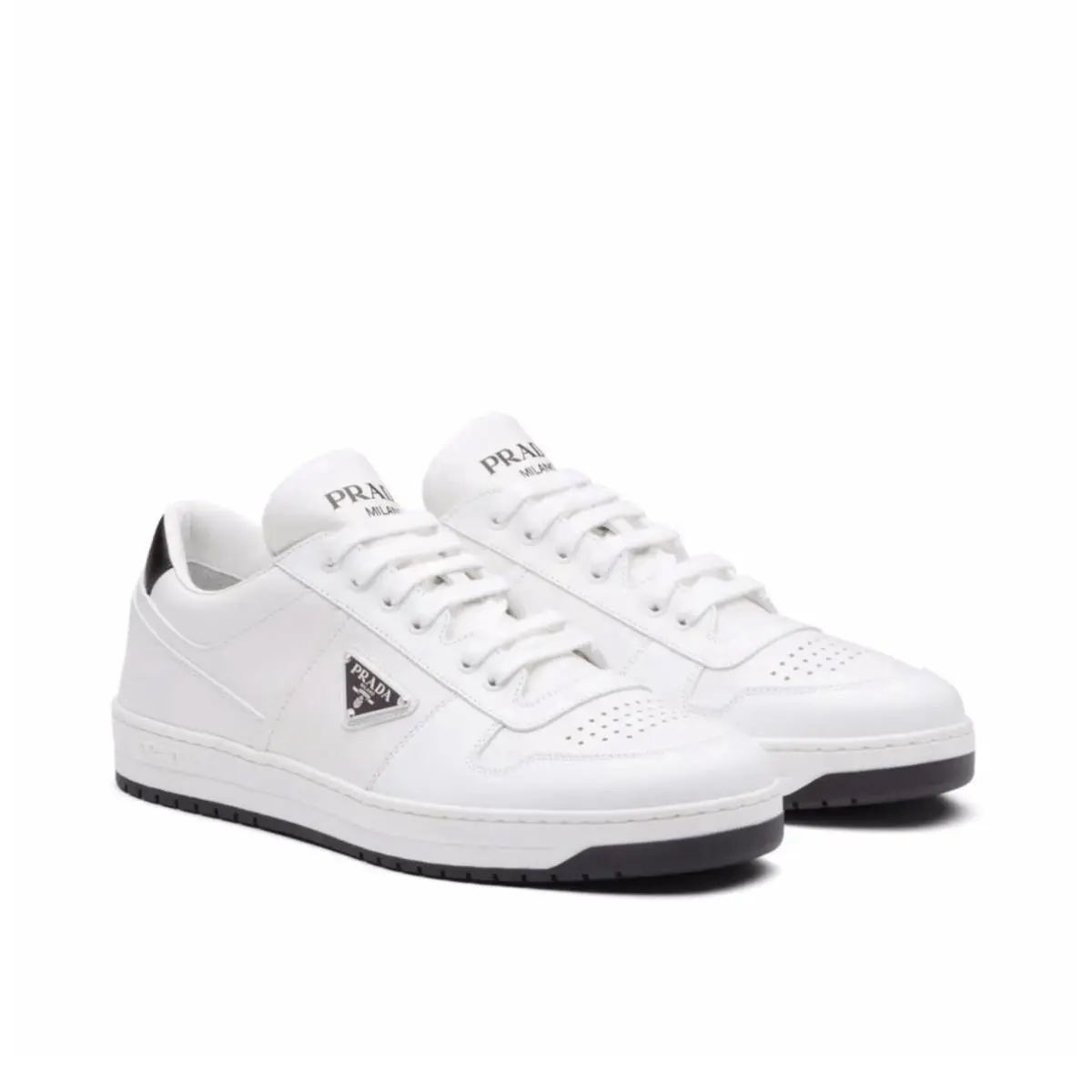 Prada Men’s White Downtown Logo Leather Sneakers Shoes Size US 7/EU 40